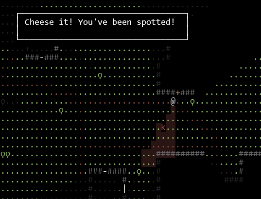 Screenshot of gameplay from Snerk where the player has been spotted by a guard!